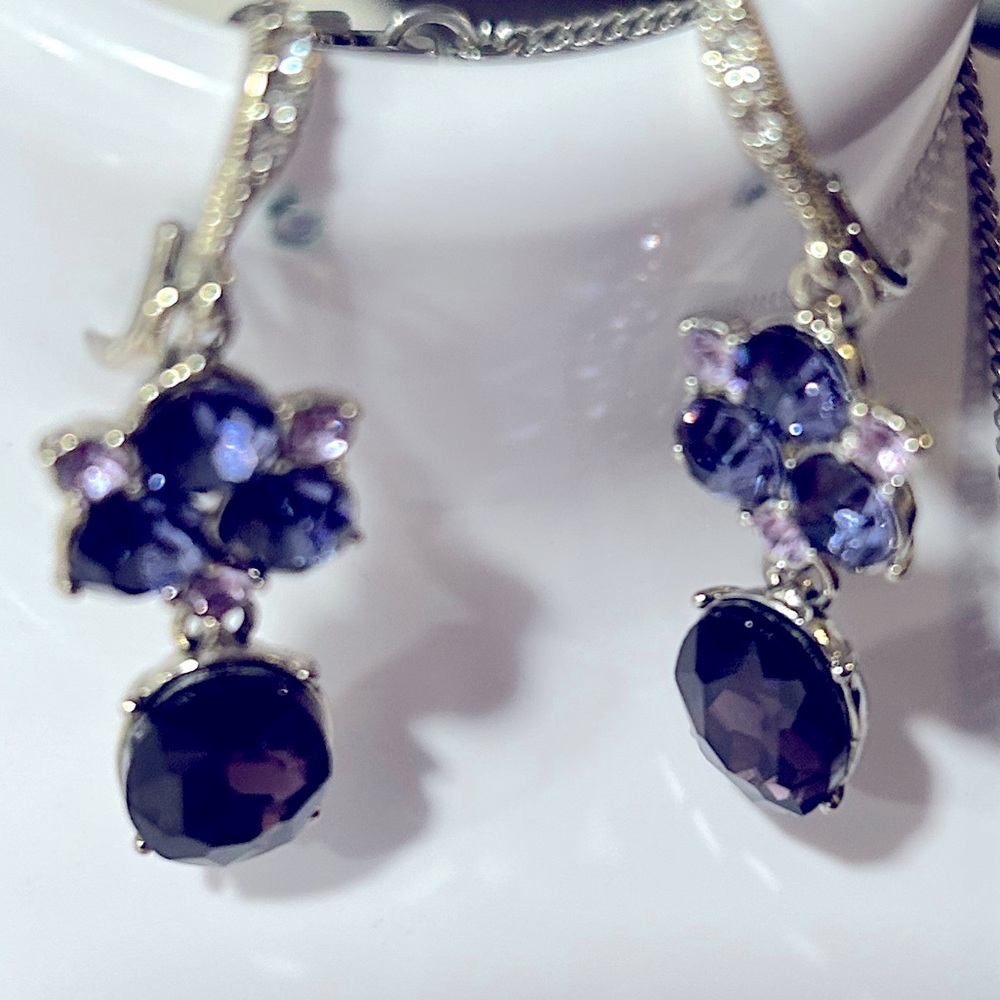 Givenchy Silver Tone Purple Crystal Necklace Earrings Bracelet Set - Picture 2 of 10